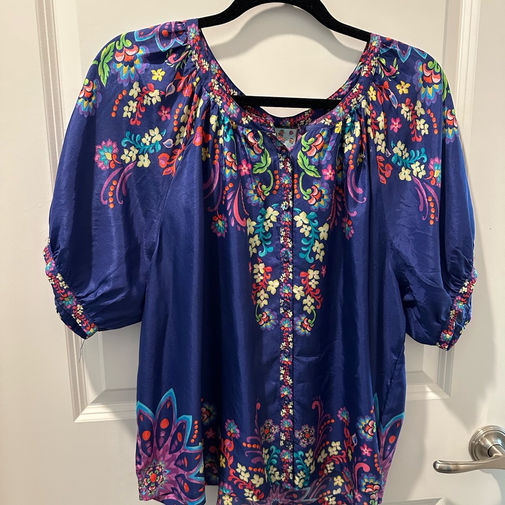 Johnny Was Vibrant Multicolor Floral Blouse